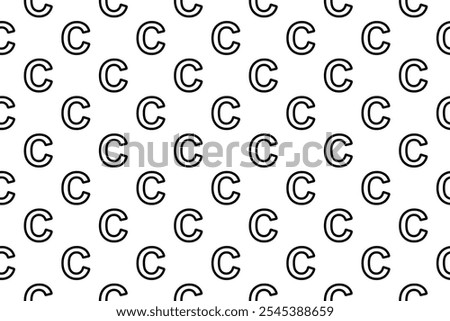 Seamless pattern completely filled with outlines of capital letter C symbols. Elements are evenly spaced. Vector illustration on white background