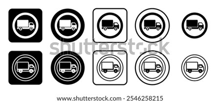 Icon set of truck traffic sign. Filled, outline, black and white icons set, flat style.  Vector illustration on white background