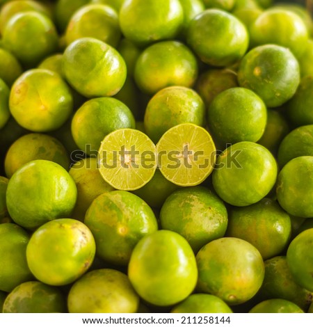 Green lime sliced on limes pile