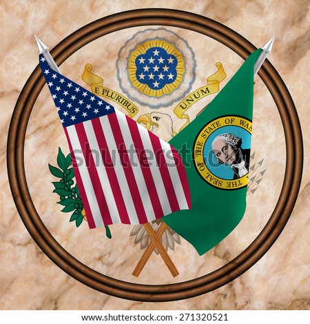 Flag of the United States of America with the  Flag of Washington isolated ,and Great Seal Of The USA(obverse)