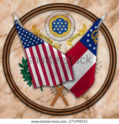 Flag of the United States of America with the  Flag of Georgia isolated ,and Great Seal Of The USA(obverse)