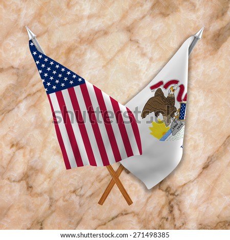 Flag of the United States of America with the   Flag of Illinois isolated on sweet marble light brown