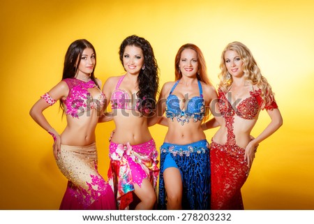 Belly dancer woman Arabian beauty, oriental dancer woman, long curly hair brunette woman, indian girl, bellydance, studio isolated. series