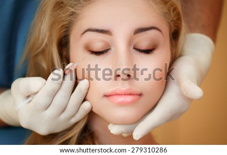 Beauty woman botox injections. Treatment with botox hyaluronic collagen HA injection. Cosmetology and beauty. Woman in beauty salon. plastic surgery clinic.