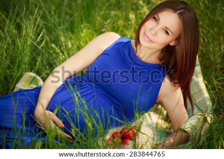 Beautiful Pregnant Woman outdoors pregnancy girl portrait healthy pregnancy, pregnant young female in park summer, soft focus. series