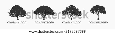 Silhouette tree logo bundle. Natural plants garden symbols template.  Perfect for business company logo. Vector illustration.
