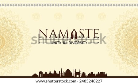 Namaste Logo Design With Mandala Background Art along with India's Skyline.