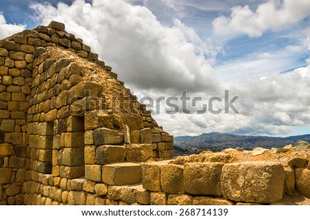 Ingapirca archaeological site. Close up to the main temple.The largest known Inca ruins in  in Ecuador. Main building in complex is the Temple of the Sun. Constructed in the Inca way without mortar.