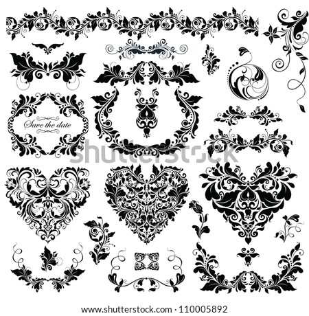 Floral Design With Heart Shapes (Black And White) Stock Vector ...