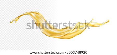 Realistic splash of yellow juice or liquid oil on white and transparent background. Isolated Vector engine oil wave illustration.