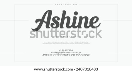 Ashine abstract Fashion font alphabet. Minimal modern urban fonts for logo, brand etc. Typography typeface uppercase lowercase and number. vector illustration
