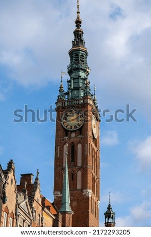 City hall medieval Gothic Saint Mary Cathedral Main City Hall at Dlugi Targ Square Ancient architecture of old town in Gdansk Poland. Beautiful and colorful old houses historical part of downtown Imagine de stoc © 