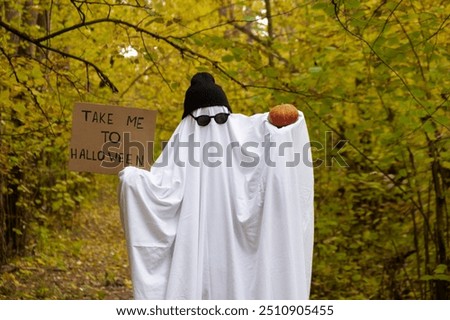 Similar – Image, Stock Photo Kid in ghost costume on street