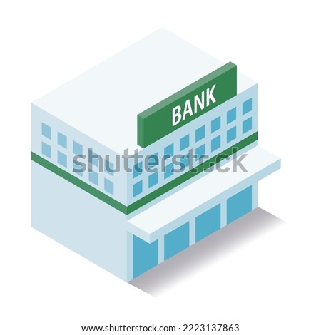 It is an isometric illustration of a three-dimensional and cute bank.
