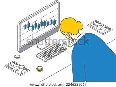 It is a simple touch isometric illustration of a female trader who is saddened by the falling stock price.