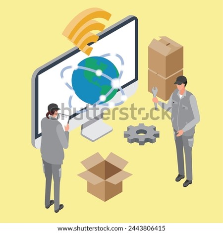 This is an image illustration of an internet line operator working.