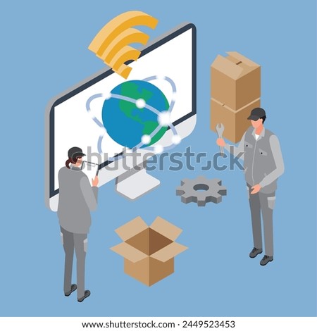 This is an image illustration of an internet line operator working.