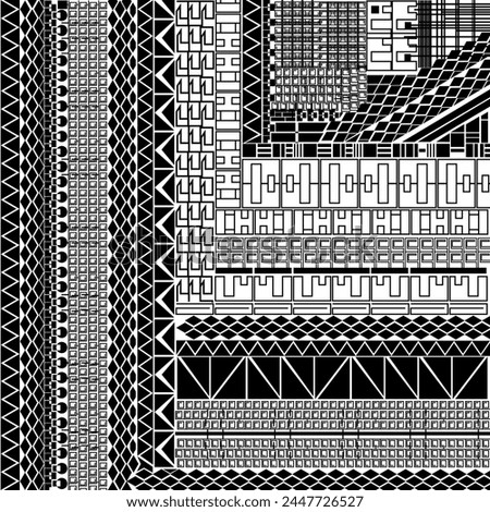 Vector memphis map composed of geometric figures, full black color.