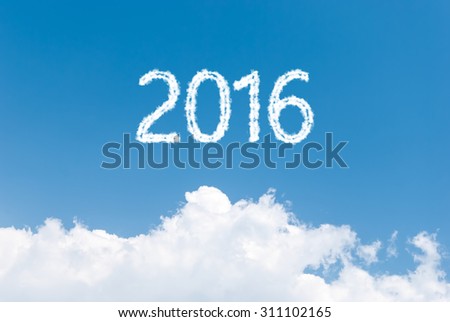Blue sky background with happy new year 2016 clouds word