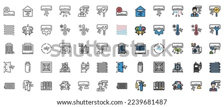 HVAC systems icons vector , Air condition, Compressor, Chiller