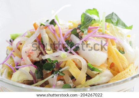 The Colorful Vegetable Salad And The Cabbage In The Plate Of Glass