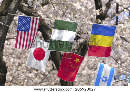 Flags Of All Nations And Sakura