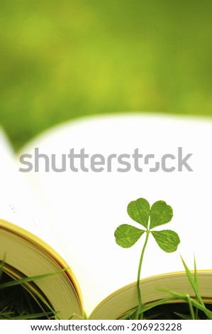 Four-Leaf Clover And The Book On The Grass