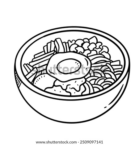 Bibimbap, Korean food, handdrawn illustration