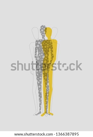 Illustration of mental disease and psychological problems like schizophrenia, paranoia, gender shift, personality breakdown, and split mind.