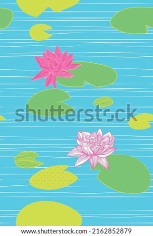 Bright and colorful contrast seamless pattern of lotus in childish style