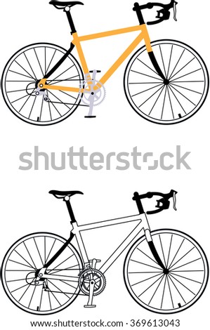 Road Bicycle black and white illustration. Bike outline. 