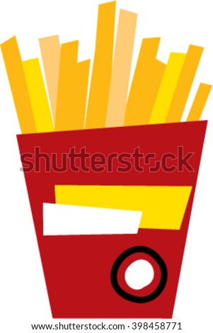 Potato fries in red box. Junk food Vector illustration