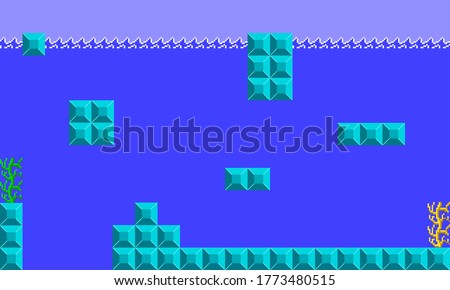 Famous old arcade video game scene, retro styled of underwater stage screenshot background