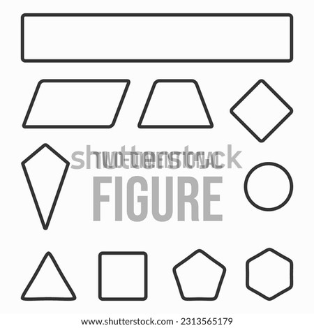 simple two 2 dimensional figure with round corner design in black and white. contains 10 of the most popular flat image. can be used to study, find the area and perimeter circumference with formula