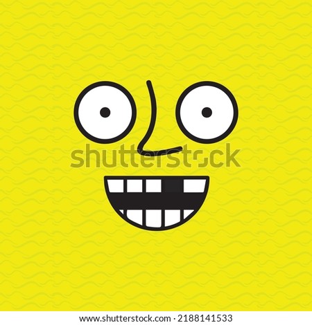 cartoon facial expression illustration laughing with one missing tooth on a yellow background