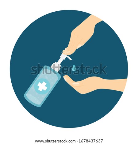 logo of right hand pumping alcohol gel dropping on left hand vector