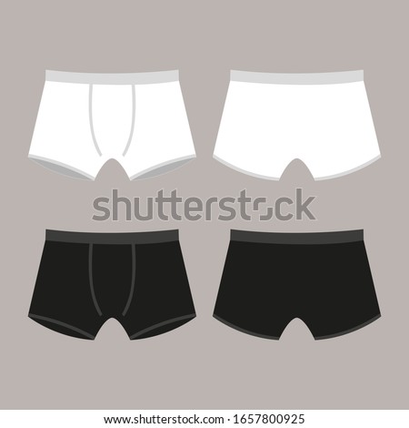 Set of men сolored boxer shorts. Underpants isolated on white background. Man underwear. Front and back views of men's underwear. Shorts. Kids clothes. Vector illustration