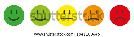 Scale of mood with emoticons. Angry to happy. Smiles on mood tracker for checking mental disorders like. Sad and happy feelings. Vote Scale Symbol Set. Vector illustration. 