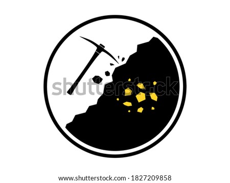 Pickaxes digging for nugget gold. Mining logo. 