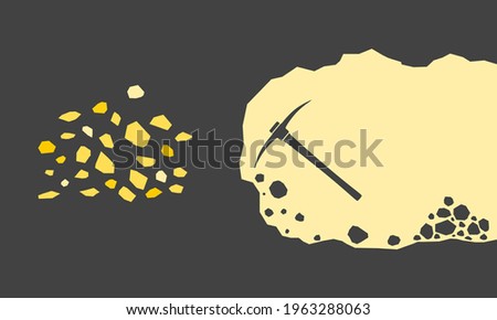 Gold mining. Pickaxe digging for nugget mineral from hard rock.