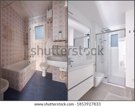 
Before and after bathroom renovation in Barcelona Stock foto © 