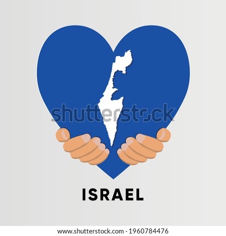 Israel Map in heart shape hold by hands vector illustration design