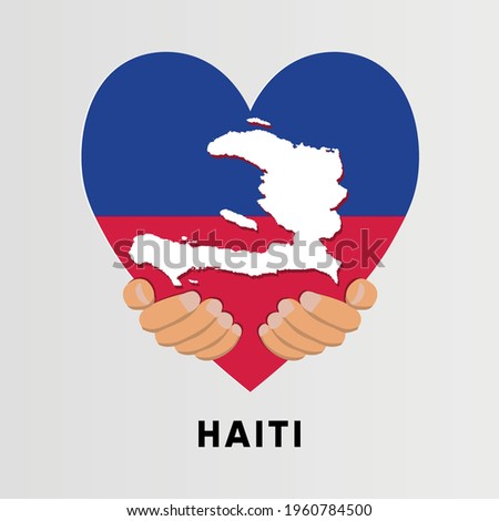 Haiti Map in heart shape hold by hands vector illustration design