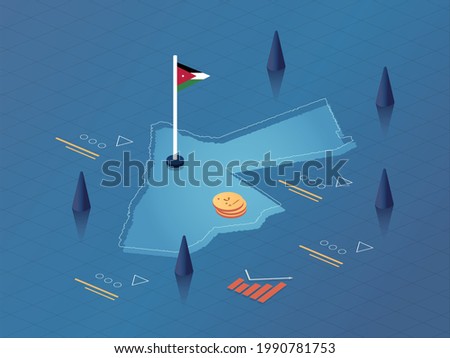 Jordan Map, Flag and Currency Modern Isometric Business and Economy Vector Illustration Design