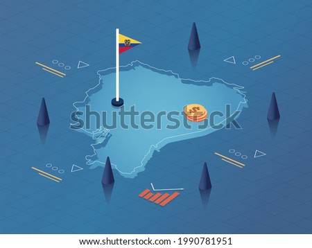 Ecuador Map, Flag and Currency Modern Isometric Business and Economy Vector Illustration Design