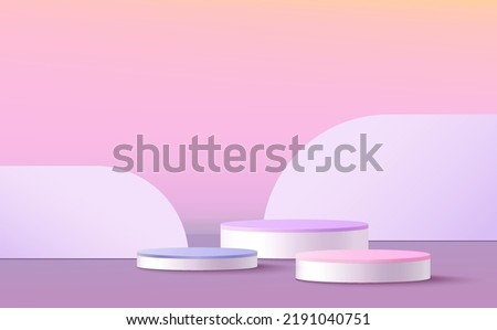 Abstract 3D cylinder pedestal podium with pastel minimal wall scene and shadow. Modern vector rendering geometric platform for cosmetic product display presentation.
