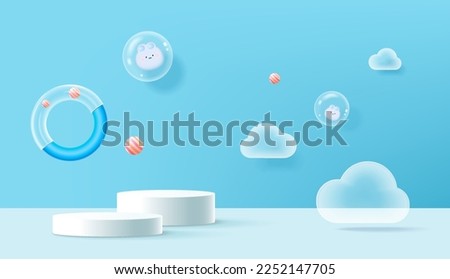 Stand and display. 3D rendering. A scene for advertising, Mockup for kid’s product display or showcase.
