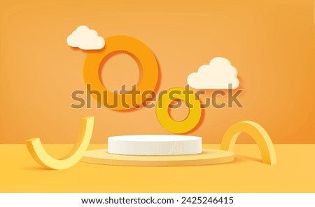 White cylinder podium pedestal on orange background 3d illustration empty display scene presentation for product placement
