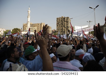 CAIRO - JUNE 21: More than two millions Islamist supporters (FJP estimates) gather in Rabaa el-Adawia Square in to support the president Morsi in the event \