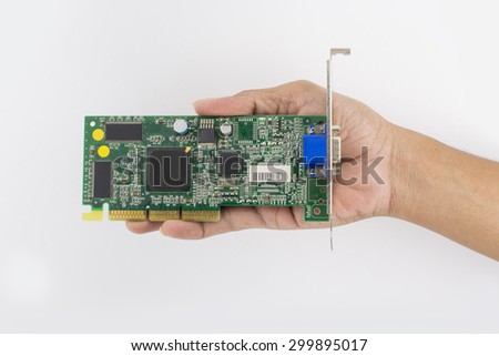 Hand holding IC chip Computer Graphics isolated on white